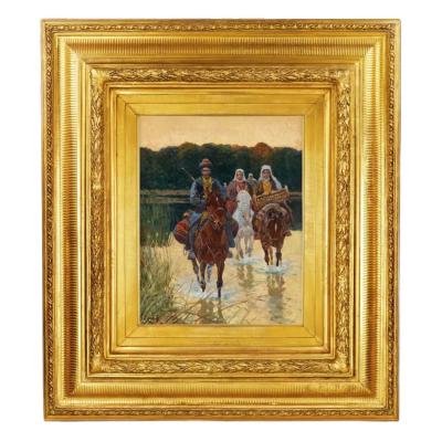 Franz Roubaud 1856 1928 Caucasiens Traversant Une Riviere Munich