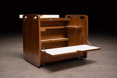 Freij Wood Bar Cart with Chrome Wheels by Sergio Rodrigues Brazil 1960s