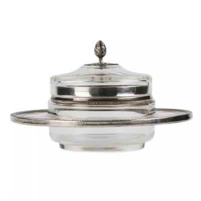 French Crystal And Silver Butter Dish On A Stand Neoclassicism