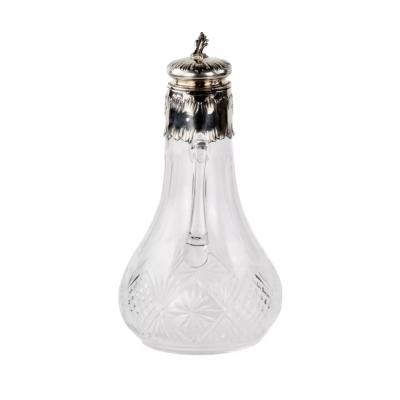 French Crystal Pitcher With Silver Mount France 