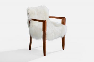 French Designer Armchair with Wood and Shearling France 1930s