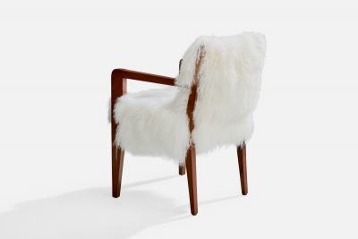 French Designer Armchair with Wood and Shearling France 1930s
