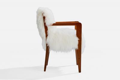 French Designer Armchair with Wood and Shearling France 1930s