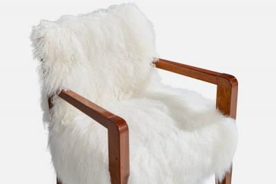 French Designer Armchair with Wood and Shearling France 1930s