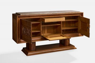 French Designer Cabinet with Oak and Marble France 1940s