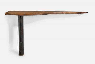 French Designer Console Table with Oak and Cast Iron France 1950s
