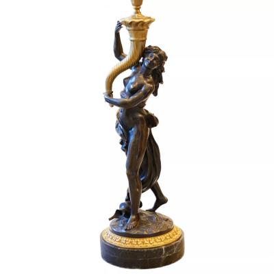 French Gilt And Patinated Bronze Floor Lamp In The Louis XVI Style France
