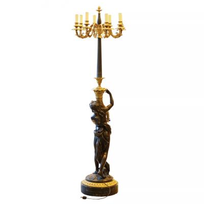 French Gilt And Patinated Bronze Floor Lamp In The Louis XVI Style France