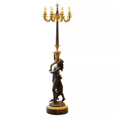 French Gilt And Patinated Bronze Floor Lamp In The Louis XVI Style France