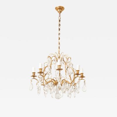 French Vintage Crystal Brass Chandelier