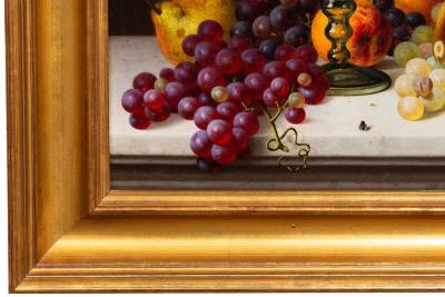 GOTTFRIED SCHULTZ Still life with Wine Fruits and a Fly on Marble Table Gottfried Schultz