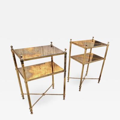 Gilbert Poillerat Gilbert Poillerat refined pair of 2 tiers gold leaf wrought iron side table