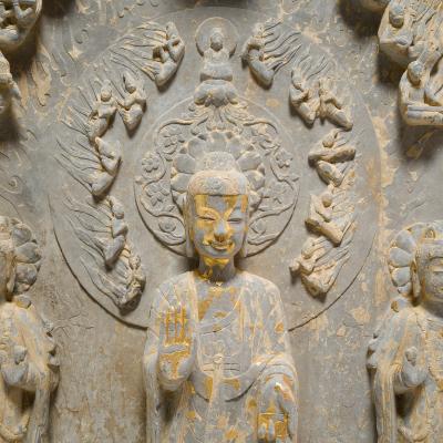 Gilt Limestone Stele of Maitreya Buddha