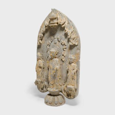 Gilt Limestone Stele of Maitreya Buddha