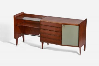 Gio Ponti Cabinet with Mahogany Glass Vinyl and Brass Italy