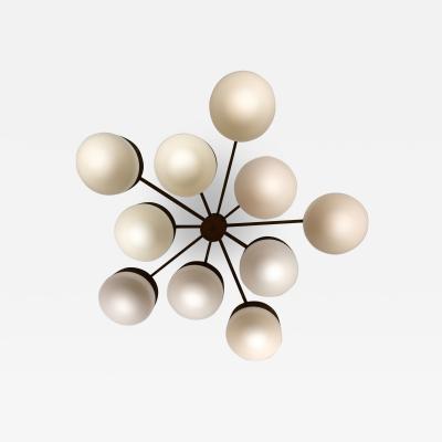 Gio Ponti Large Brass 10 Arm Flush Mount Ceiling Light in the Style of Gio Ponti