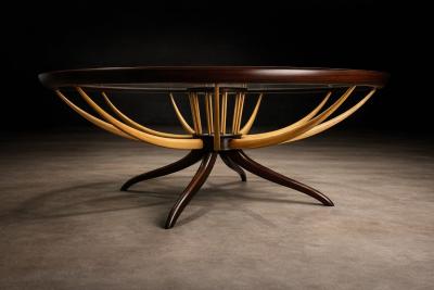 Giuseppe Scapinelli Coffee Table with Flower Vase in Two Woods Giuseppe Scapinelli Lot 729A