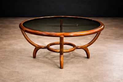 Giuseppe Scapinelli Round Coffee Table in Caviuna Wood Glass by Giuseppe Scapinelli Lot 853A