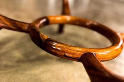 Giuseppe Scapinelli Round Coffee Table in Caviuna Wood Glass by Giuseppe Scapinelli Lot 853A