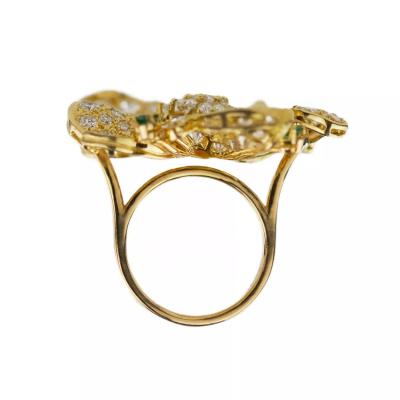 Gold Ring With Diamonds And Emeralds 20th Century