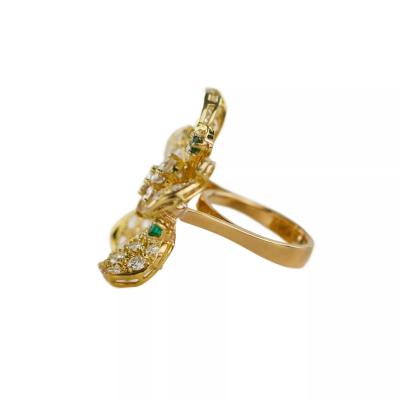 Gold Ring With Diamonds And Emeralds 20th Century