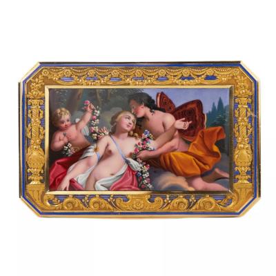 Gold Snuff Box With An Enamel Miniature Of Ariadne And Dionysus St Petersburg