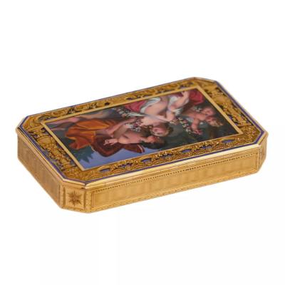 Gold Snuff Box With An Enamel Miniature Of Ariadne And Dionysus St Petersburg