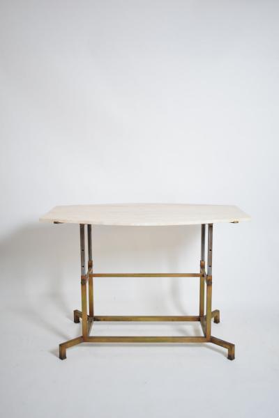 Golden iron and iron and travertine table 1970s 