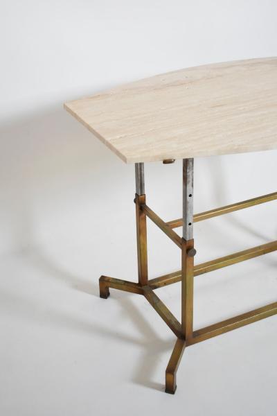 Golden iron and iron and travertine table 1970s 