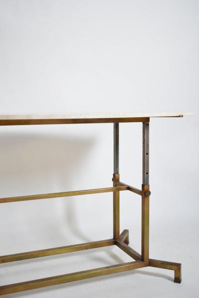 Golden iron and iron and travertine table 1970s 