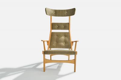 Gosta Berg Stenevik Eriksson Lounge Chair with Wood and Velvet Sweden 1967