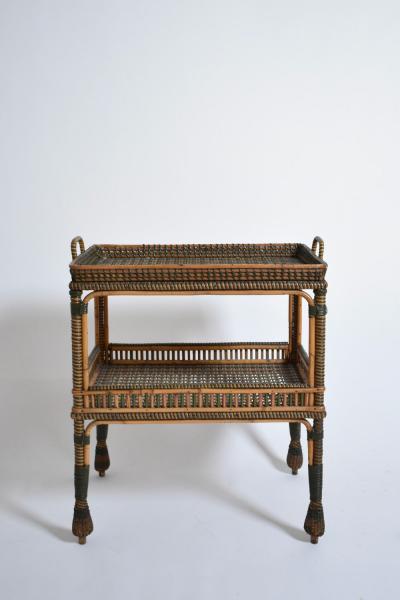 Green and natural rattan side table 1920s 