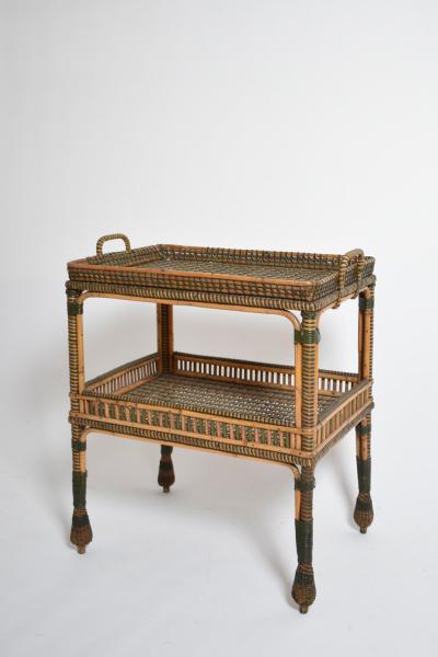 Green and natural rattan side table 1920s 