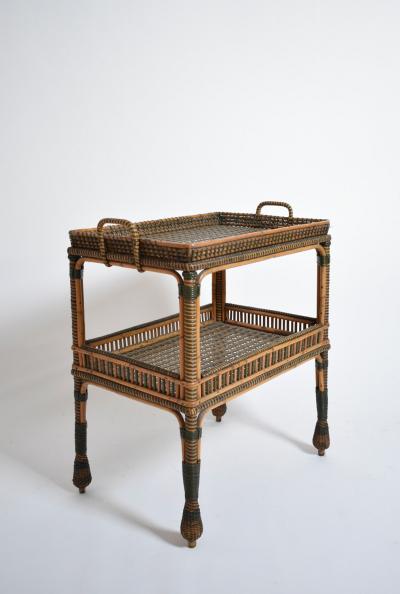 Green and natural rattan side table 1920s 