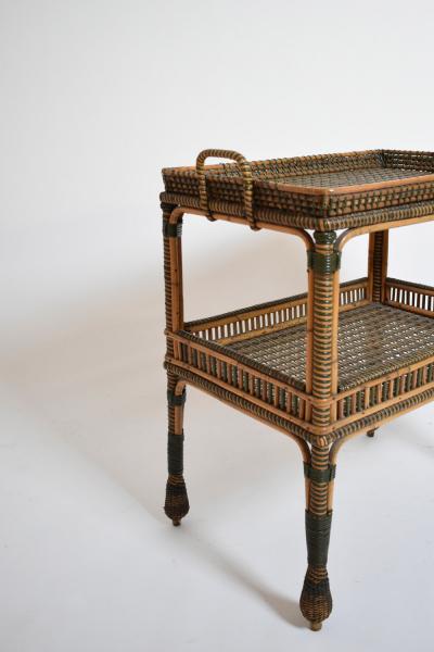 Green and natural rattan side table 1920s 