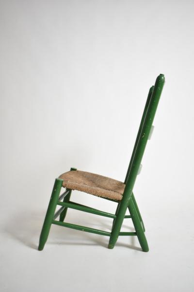 Green painted wood and straw fireside chair 1960s 