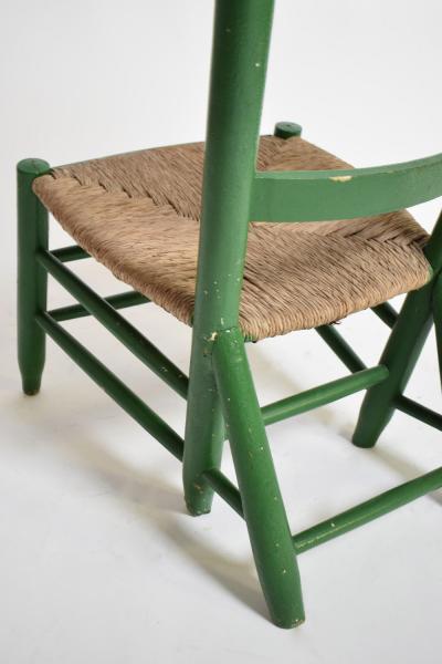 Green painted wood and straw fireside chair 1960s 