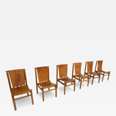 Ilmari Tapiovaara Set of 6 Leather Dining Chairs by Ilmari Tapiovaara