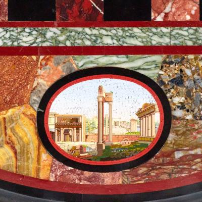 Impressive Chess Table With Precious Roman Mosaic On Carved Legs Italy 