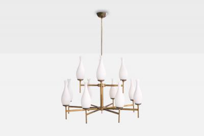 Italian Designer Chandelier with Brass and Glass Italy 1950s