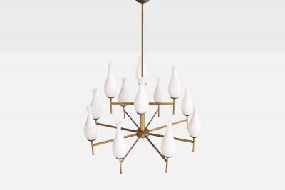 Italian Designer Chandelier with Brass and Glass Italy 1950s