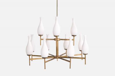 Italian Designer Chandelier with Brass and Glass Italy 1950s