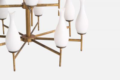 Italian Designer Chandelier with Brass and Glass Italy 1950s