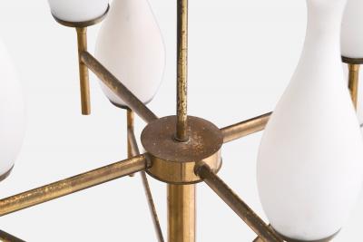 Italian Designer Chandelier with Brass and Glass Italy 1950s
