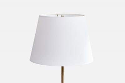 Italian Designer Floor Lamp with Brass Marble and Fabric Italy 1950s