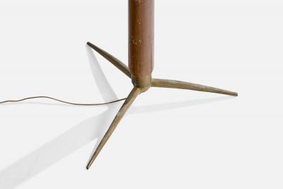 Italian Designer Floor Lamp with Brass Wood and Fabric Italy 1940s