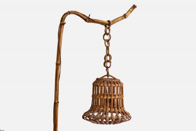 Italian Designer Floor Lamp with Wood Bamboo and Rattan Italy 1970s