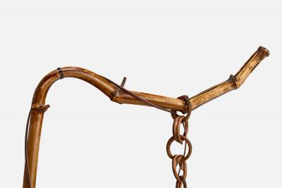 Italian Designer Floor Lamp with Wood Bamboo and Rattan Italy 1970s
