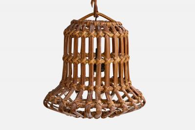 Italian Designer Floor Lamp with Wood Bamboo and Rattan Italy 1970s