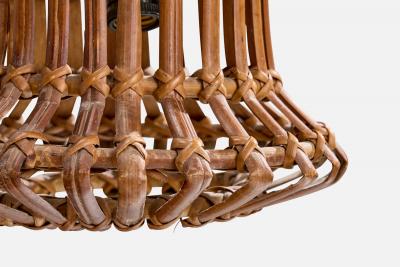 Italian Designer Floor Lamp with Wood Bamboo and Rattan Italy 1970s